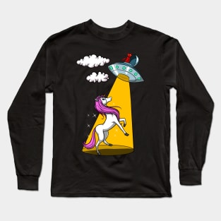 UFO Magical Unicorn Abduction Funny Alien Spaceship Long Sleeve T-Shirt